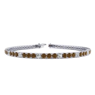 2 3/4 Carat Chocolate Bar Brown Champagne And White Diamond Tennis Bracelet In 14 Karat White Gold, 7 1/2 Inches