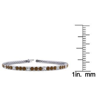 3 1/4 Carat Chocolate Bar Brown Champagne And White Diamond Tennis Bracelet In 14 Karat White Gold, 8 1/2 Inches