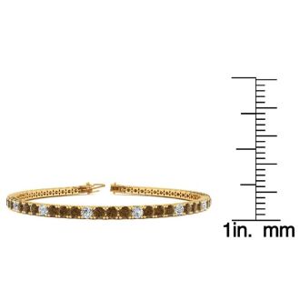 2 1/2 Carat Chocolate Bar Brown Champagne And White Diamond Tennis Bracelet In 14 Karat Yellow Gold, 6 1/2 Inches