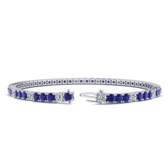 4 Carat Sapphire And Diamond Alternating Tennis Bracelet In 14 Karat White Gold, 7 1/2 Inches