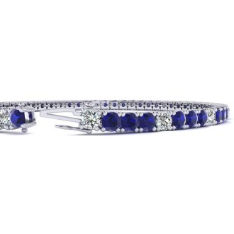 4 Carat Sapphire And Diamond Alternating Tennis Bracelet In 14 Karat White Gold, 7 1/2 Inches