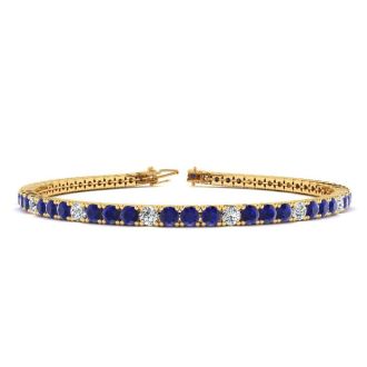 3 3/4 Carat Sapphire And Diamond Alternating Tennis Bracelet In 14 Karat Yellow Gold, 7 Inches