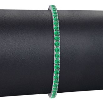 4 Carat Emerald Tennis Bracelet In 14 Karat White Gold, 7 Inches
