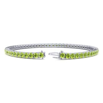 3 Carat Peridot Tennis Bracelet In 14 Karat White Gold, 6 1/2 Inches