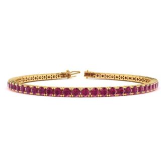 Ruby Bracelet; Ruby Tennis Bracelet; 6 Carat Ruby Tennis Bracelet In 14 Karat Yellow Gold