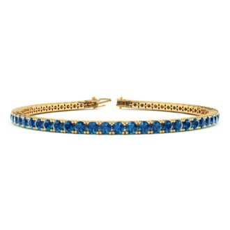 3 1/4 Carat Blue Diamond Tennis Bracelet In 14 Karat Yellow Gold, 8 1/2 Inches