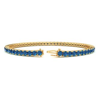 3 1/4 Carat Blue Diamond Tennis Bracelet In 14 Karat Yellow Gold, 8 1/2 Inches