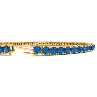 3 1/4 Carat Blue Diamond Tennis Bracelet In 14 Karat Yellow Gold, 8 1/2 Inches