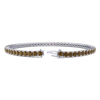 3 Carat Chocolate Bar Brown Champagne Diamond Tennis Bracelet In 14 Karat White Gold, 8 Inches