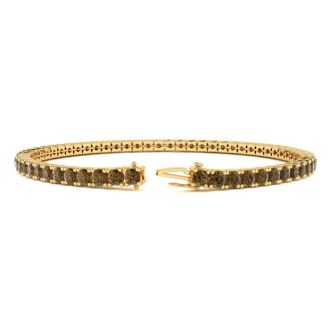 2 3/4 Carat Chocolate Bar Brown Champagne Diamond Tennis Bracelet In 14 Karat Yellow Gold, 7 1/2 Inches