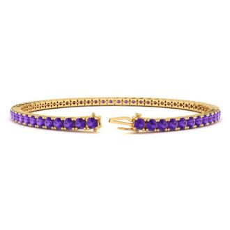 4 Carat Amethyst Tennis Bracelet In 14 Karat Yellow Gold, 8 1/2 Inches