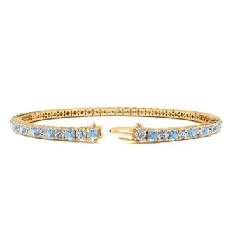 Aquamarine Bracelet: Aquamarine Jewelry: 3 1/2 Carat Aquamarine And Diamond Tennis Bracelet In 14 Karat Yellow Gold, 9 Inches