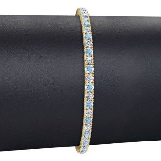 Aquamarine Bracelet: Aquamarine Jewelry: 3 1/2 Carat Aquamarine And Diamond Tennis Bracelet In 14 Karat Yellow Gold, 9 Inches