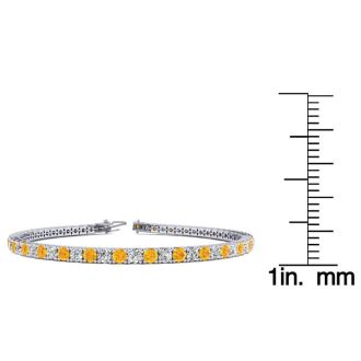 3 Carat Citrine And Diamond Tennis Bracelet In 14 Karat White Gold, 7 Inches