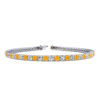 3 2/3 Carat Citrine And Diamond Tennis Bracelet In 14 Karat White Gold, 8 1/2 Inches