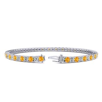 3 2/3 Carat Citrine And Diamond Tennis Bracelet In 14 Karat White Gold, 8 1/2 Inches