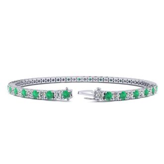 3 1/2 Carat Emerald And Diamond Tennis Bracelet In 14 Karat White Gold, 7 1/2 Inches