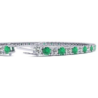 3 1/2 Carat Emerald And Diamond Tennis Bracelet In 14 Karat White Gold, 7 1/2 Inches