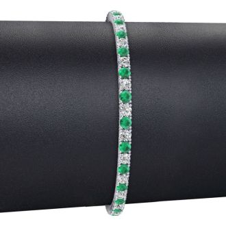 3 1/2 Carat Emerald And Diamond Tennis Bracelet In 14 Karat White Gold, 7 1/2 Inches