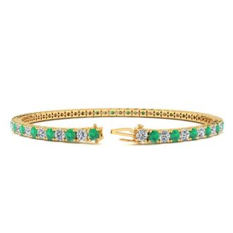 3 3/4 Carat Emerald And Diamond Tennis Bracelet In 14 Karat Yellow Gold, 8 Inches