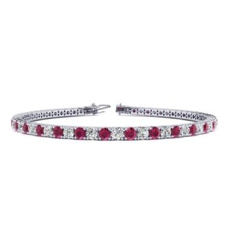 Ruby Bracelet; Ruby Tennis Bracelet; 3 1/2 Carat Ruby And Diamond Tennis Bracelet In 14 Karat White Gold