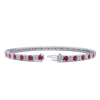 Ruby Bracelet; Ruby Tennis Bracelet; 3 1/2 Carat Ruby And Diamond Tennis Bracelet In 14 Karat White Gold