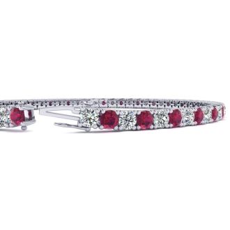 Ruby Bracelet; Ruby Tennis Bracelet; 3 1/2 Carat Ruby And Diamond Tennis Bracelet In 14 Karat White Gold