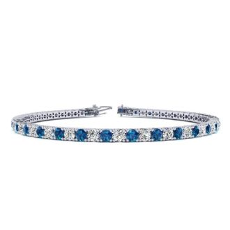 2 3/4 Carat Blue And White Diamond Tennis Bracelet In 14 Karat White Gold, 7 1/2 Inches