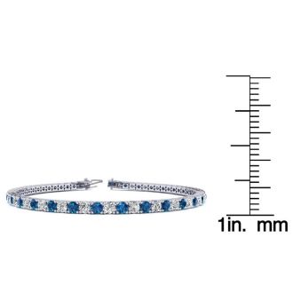 3 Carat Blue And White Diamond Tennis Bracelet In 14 Karat White Gold, 8 Inches