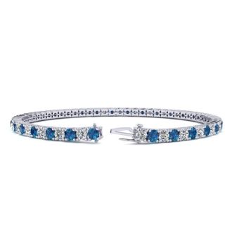 3 1/4 Carat Blue And White Diamond Tennis Bracelet In 14 Karat White Gold, 8 1/2 Inches