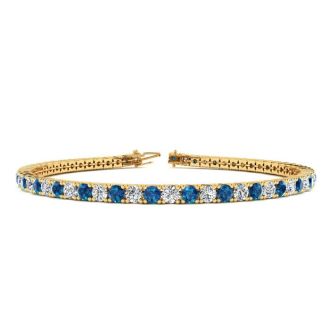 2 2/3 Carat Blue And White Diamond Tennis Bracelet In 14 Karat Yellow Gold, 7 Inches