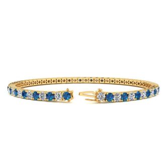 2 2/3 Carat Blue And White Diamond Tennis Bracelet In 14 Karat Yellow Gold, 7 Inches
