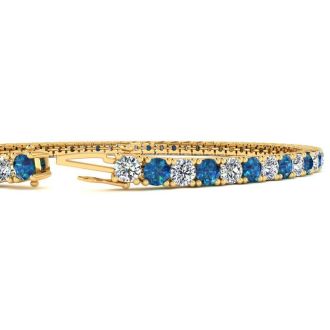 3 Carat Blue And White Diamond Tennis Bracelet In 14 Karat Yellow Gold, 8 Inches