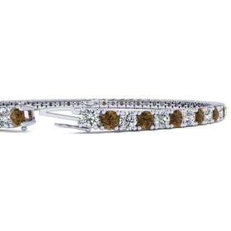 2 1/2 Carat Chocolate Bar Brown Champagne And White Diamond Tennis Bracelet In 14 Karat White Gold, 6 1/2 Inches