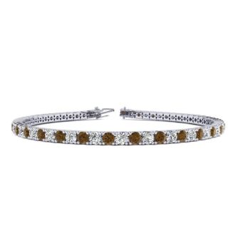 2 2/3 Carat Chocolate Bar Brown Champagne And White Diamond Tennis Bracelet In 14 Karat White Gold, 7 Inches