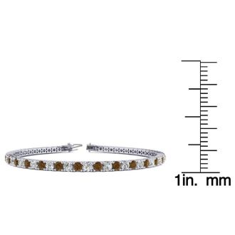 3 Carat Chocolate Bar Brown Champagne And White Diamond Tennis Bracelet In 14 Karat White Gold, 8 Inches