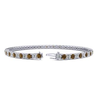 3 1/4 Carat Chocolate Bar Brown Champagne And White Diamond Tennis Bracelet In 14 Karat White Gold, 8 1/2 Inches