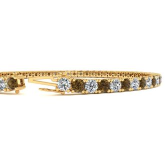 3 1/4 Carat Chocolate Bar Brown Champagne And White Diamond Tennis Bracelet In 14 Karat Yellow Gold, 8 1/2 Inches