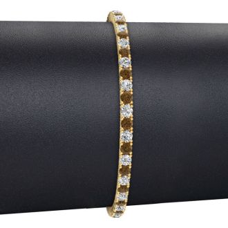 3 1/4 Carat Chocolate Bar Brown Champagne And White Diamond Tennis Bracelet In 14 Karat Yellow Gold, 8 1/2 Inches