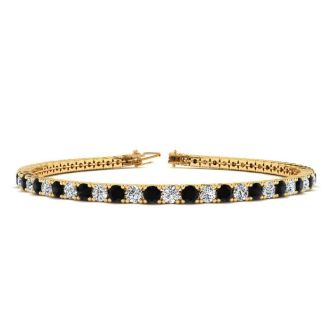 3 1/2 Carat Black And White Diamond Tennis Bracelet In 14 Karat Yellow Gold, 9 Inches