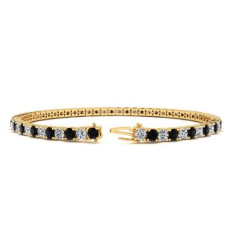 3 1/2 Carat Black And White Diamond Tennis Bracelet In 14 Karat Yellow Gold, 9 Inches