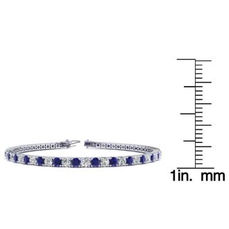 4 Carat Sapphire And Diamond Tennis Bracelet In 14 Karat White Gold, 8 1/2 Inches