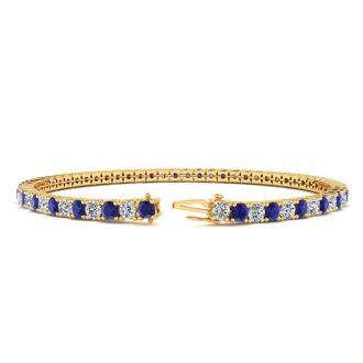 4 1/3 Carat Sapphire And Diamond Tennis Bracelet In 14 Karat Yellow Gold, 9 Inches