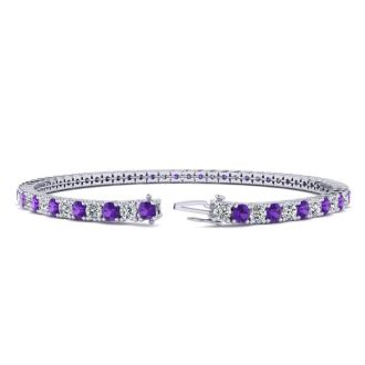 2 1/2 Carat Amethyst And Diamond Tennis Bracelet In 14 Karat White Gold, 6 Inches