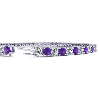 2 1/2 Carat Amethyst And Diamond Tennis Bracelet In 14 Karat White Gold, 6 Inches