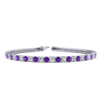 3 2/3 Carat Amethyst And Diamond Tennis Bracelet In 14 Karat White Gold, 8 1/2 Inches