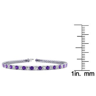 3 2/3 Carat Amethyst And Diamond Tennis Bracelet In 14 Karat White Gold, 8 1/2 Inches