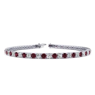 Garnet Bracelet: Garnet Jewelry: 2 3/4 Carat Garnet And Diamond Tennis Bracelet In 14 Karat White Gold, 6 1/2 Inches