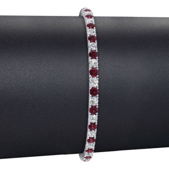 Garnet Bracelet: Garnet Jewelry: 2 3/4 Carat Garnet And Diamond Tennis Bracelet In 14 Karat White Gold, 6 1/2 Inches
