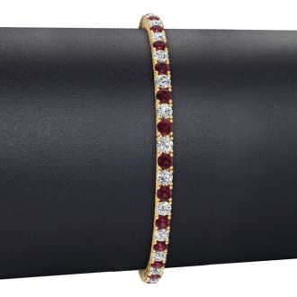 Garnet Bracelet: Garnet Jewelry: 3 3/4 Carat Garnet And Diamond Tennis Bracelet In 14 Karat Yellow Gold, 9 Inches